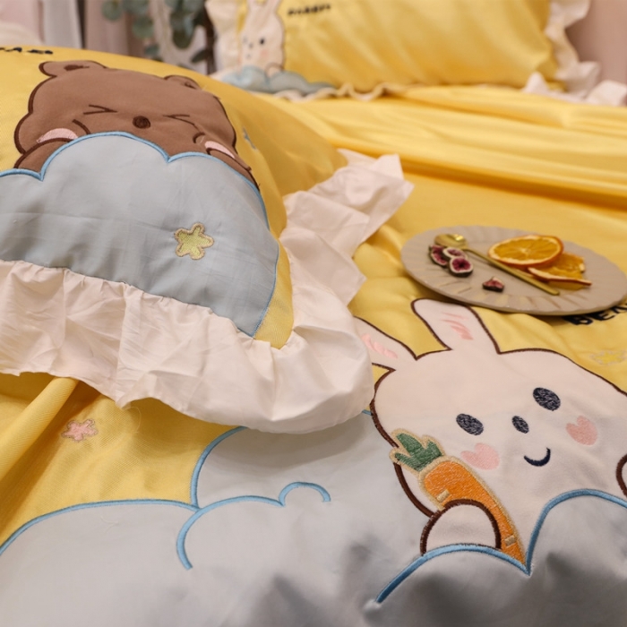91家纺网 家纺一手货源 找家纺 星野 2020新款夏被凉席三件套 小兔与小熊的故事黄