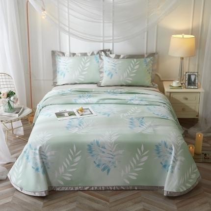 威克凯丽 2021新款印花款纯竹纤维软凉席三件套 扶春-绿