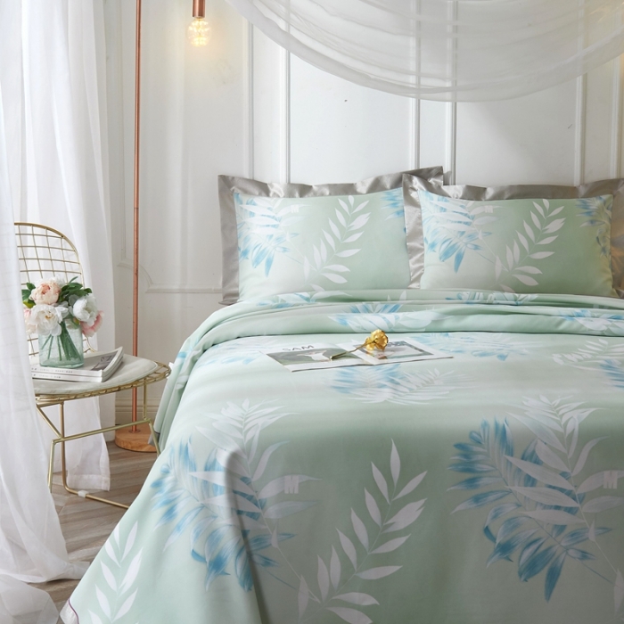 91家纺网 家纺一手货源 找家纺 威克凯丽 2021新款印花款纯竹纤维软凉席三件套 扶春-绿