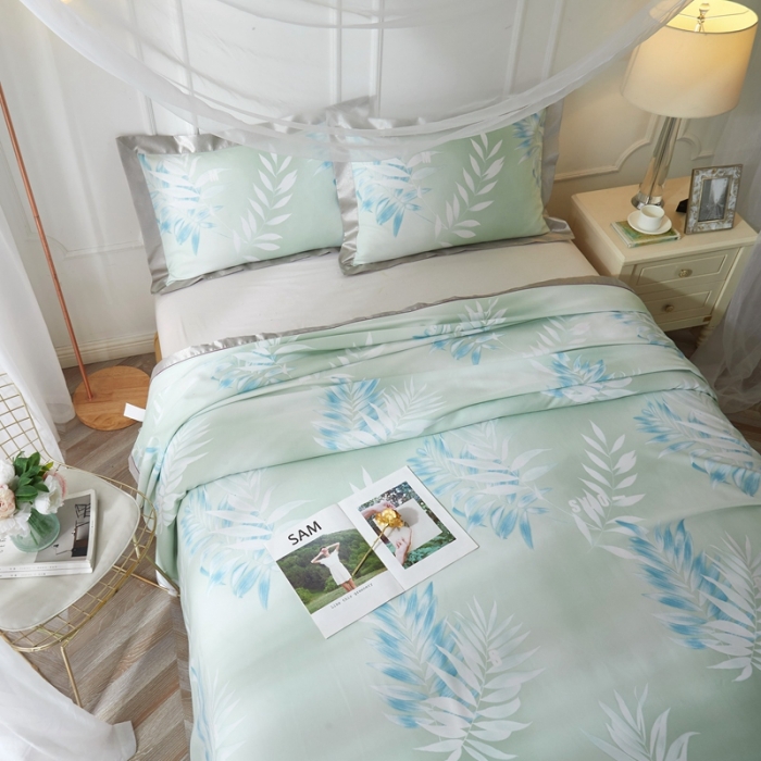 91家纺网 家纺一手货源 找家纺 威克凯丽 2021新款印花款纯竹纤维软凉席三件套 扶春-绿