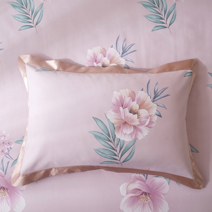 91家纺网 家纺一手货源 找家纺 威克凯丽 2021新款印花款纯竹纤维软凉席三件套 花甜梦暖粉