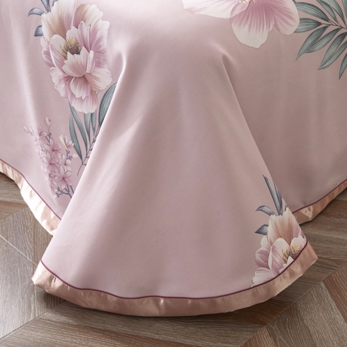 91家纺网 家纺一手货源 找家纺 威克凯丽 2021新款印花款纯竹纤维软凉席三件套 花甜梦暖粉