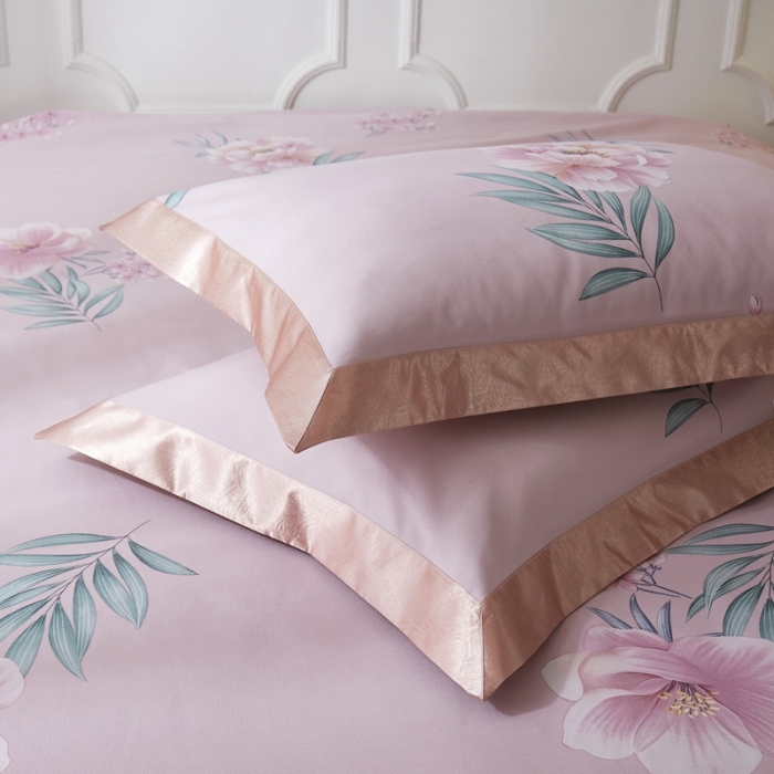 91家纺网 家纺一手货源 找家纺 威克凯丽 2021新款印花款纯竹纤维软凉席三件套 花甜梦暖粉