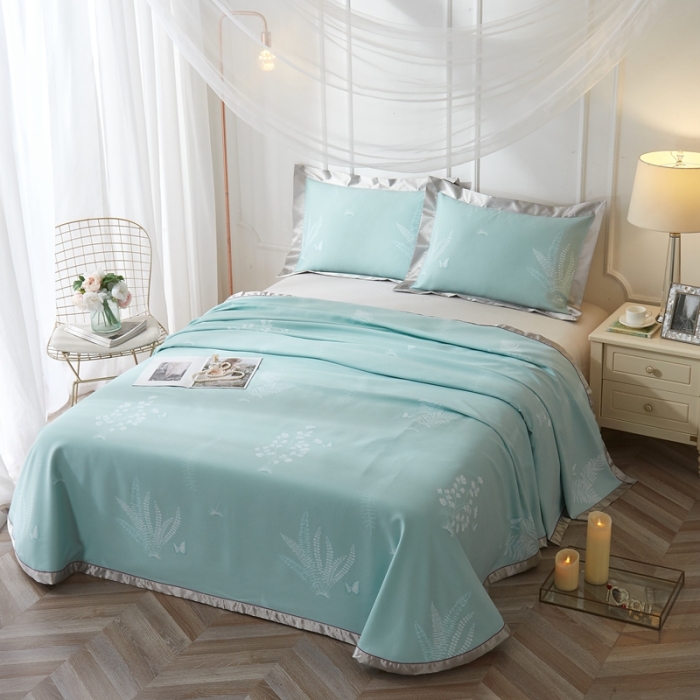 91家纺网 家纺一手货源 找家纺 威克凯丽 2021新款印花款纯竹纤维软凉席三件套 兰馨