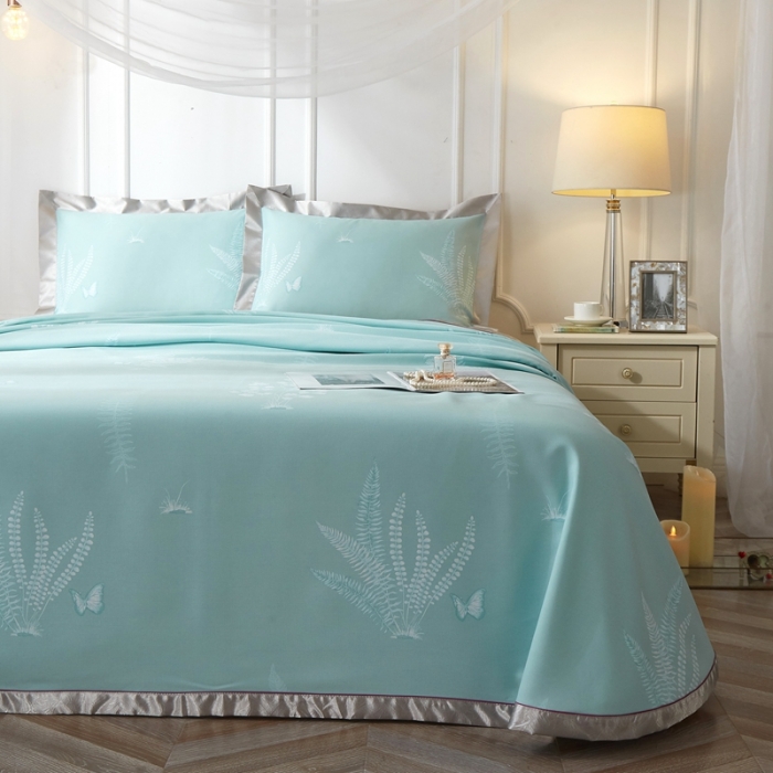 91家纺网 家纺一手货源 找家纺 威克凯丽 2021新款印花款纯竹纤维软凉席三件套 兰馨