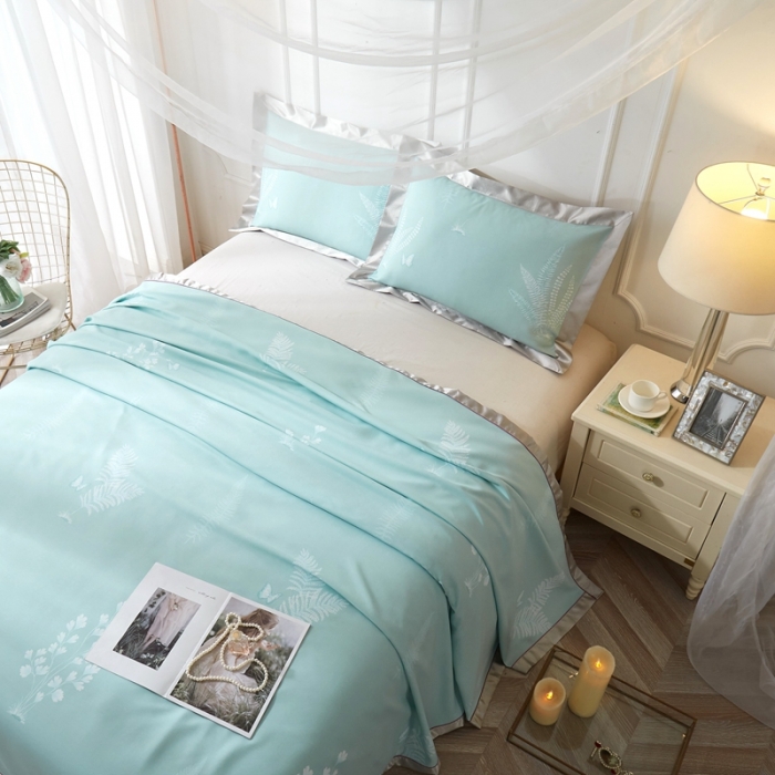 91家纺网 家纺一手货源 找家纺 威克凯丽 2021新款印花款纯竹纤维软凉席三件套 兰馨