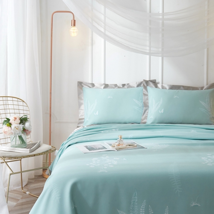 91家纺网 家纺一手货源 找家纺 威克凯丽 2021新款印花款纯竹纤维软凉席三件套 兰馨