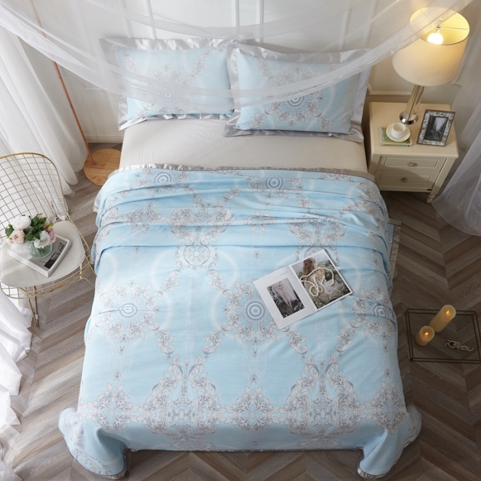 91家纺网 家纺一手货源 找家纺 威克凯丽 2021新款印花款纯竹纤维软凉席三件套 罗密花径兰