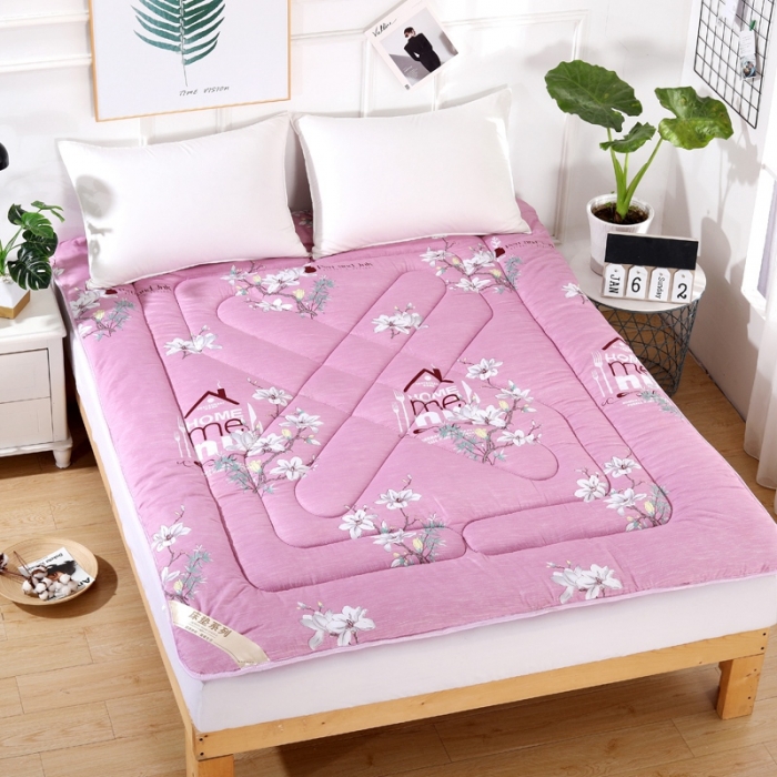 91家纺网 家纺一手货源 找家纺 富威堡 2023新款全棉磨毛床垫 繁花似锦-红豆沙