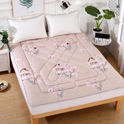 91家纺网 家纺一手货源 找家纺 富威堡 2023新款全棉磨毛床垫 繁花似锦-卡其色