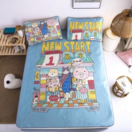 91家纺网 家纺一手货源 找家纺 同田家纺2023款数码大版印花卡通二次元冰丝三明治凉席 幸运之初