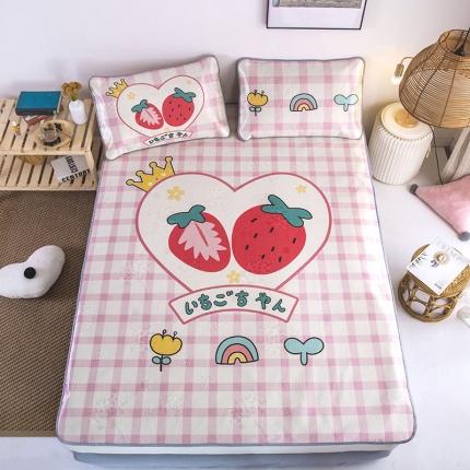 同田家纺2023款数码大版印花卡通二次元冰丝三明治凉席 爱心草莓