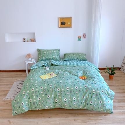 91家纺网 家纺一手货源 找家纺 星期八 2020新款13070全棉四件套亲子系列 向日葵-绿