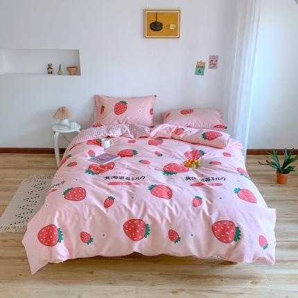 91家纺网 家纺一手货源 找家纺 星期八 2020新款13070全棉四件套亲子系列 小草莓