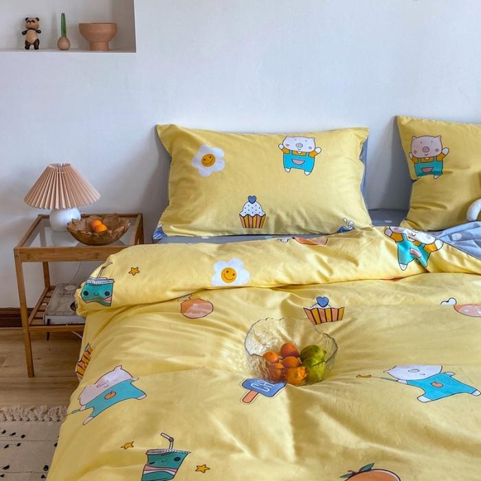 91家纺网 家纺一手货源 找家纺 星期八 2020新款13070全棉四件套亲子系列 猪猪乐园