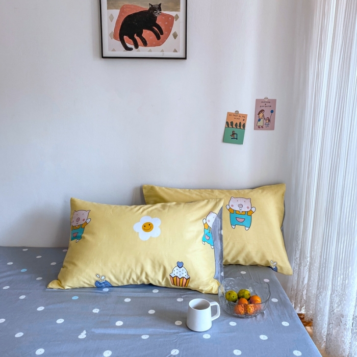 91家纺网 家纺一手货源 找家纺 星期八 2020新款13070全棉四件套亲子系列 猪猪乐园