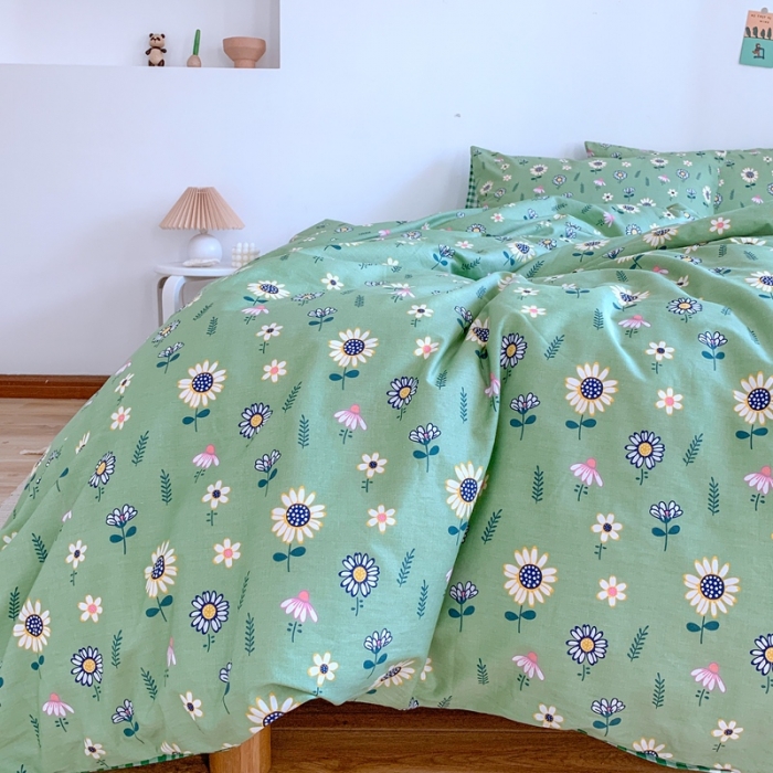 91家纺网 家纺一手货源 找家纺 星期八 2020新款13070全棉四件套亲子系列 向日葵-绿