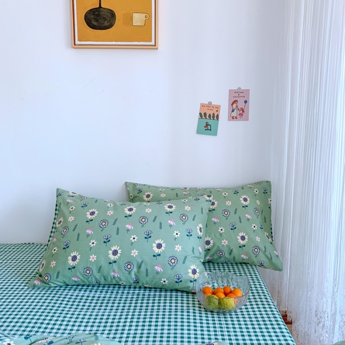 91家纺网 家纺一手货源 找家纺 星期八 2020新款13070全棉四件套亲子系列 向日葵-绿