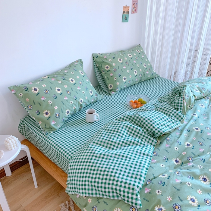 91家纺网 家纺一手货源 找家纺 星期八 2020新款13070全棉四件套亲子系列 向日葵-绿