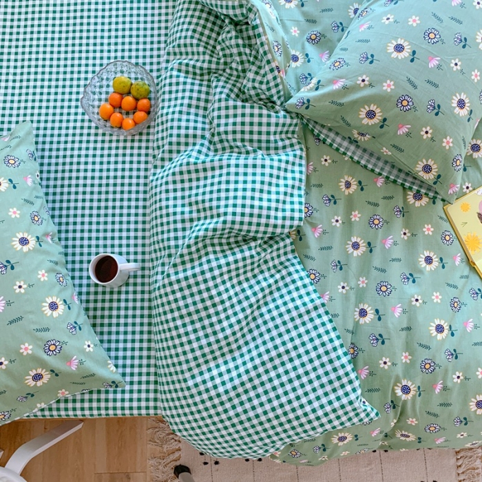 91家纺网 家纺一手货源 找家纺 星期八 2020新款13070全棉四件套亲子系列 向日葵-绿