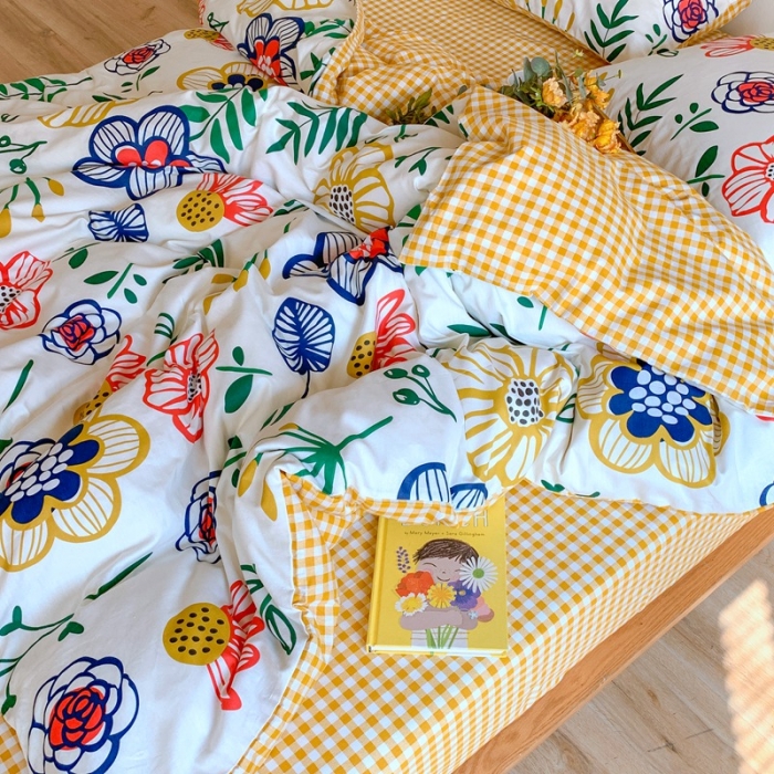 91家纺网 家纺一手货源 找家纺 星期八 2020新款13070全棉四件套亲子系列 向日葵