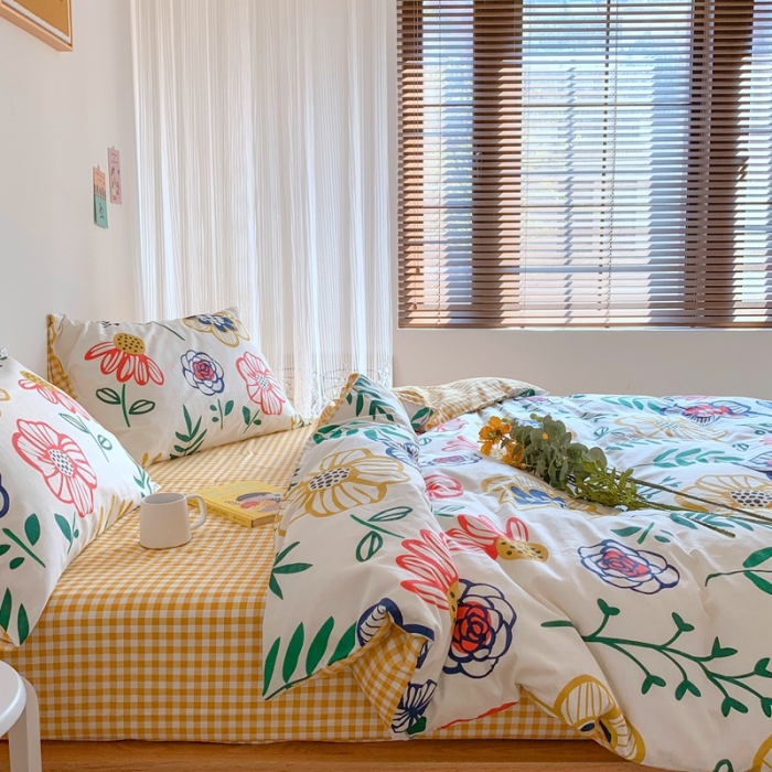 91家纺网 家纺一手货源 找家纺 星期八 2020新款13070全棉四件套亲子系列 向日葵