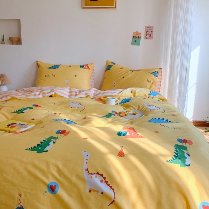 91家纺网 家纺一手货源 找家纺 星期八 2020新款13070全棉四件套亲子系列 恐龙乐园