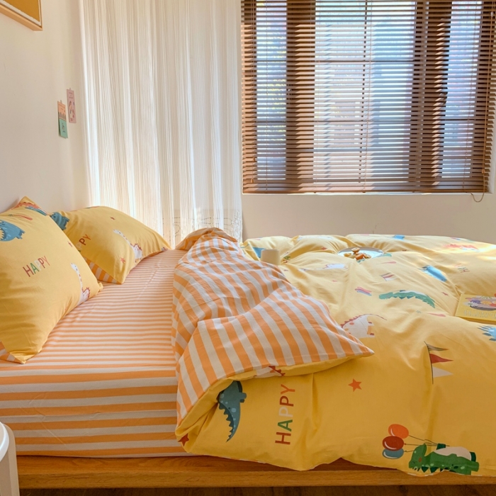 91家纺网 家纺一手货源 找家纺 星期八 2020新款13070全棉四件套亲子系列 恐龙乐园