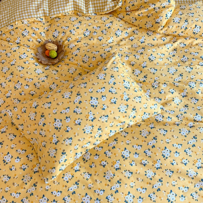 91家纺网 家纺一手货源 找家纺 星期八 2020新款13070全棉四件套亲子系列 黄色小花