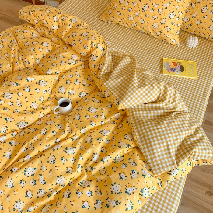 91家纺网 家纺一手货源 找家纺 星期八 2020新款13070全棉四件套亲子系列 黄色小花