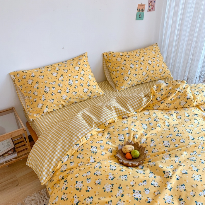 91家纺网 家纺一手货源 找家纺 星期八 2020新款13070全棉四件套亲子系列 黄色小花