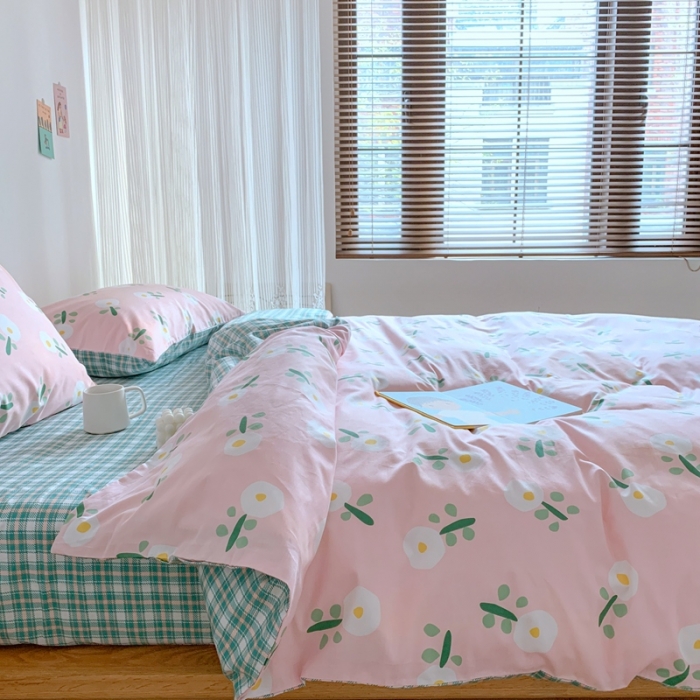 91家纺网 家纺一手货源 找家纺 星期八 2020新款13070全棉四件套亲子系列 粉色小花