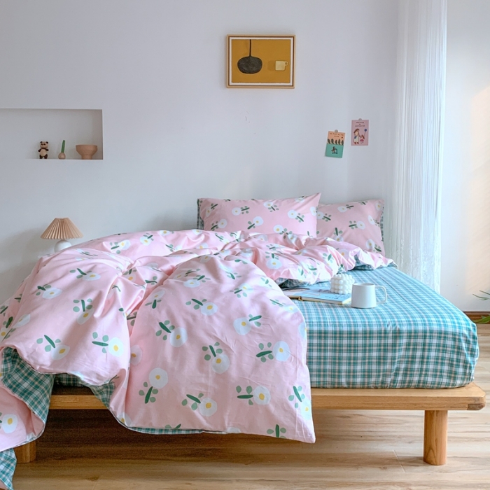 91家纺网 家纺一手货源 找家纺 星期八 2020新款13070全棉四件套亲子系列 粉色小花