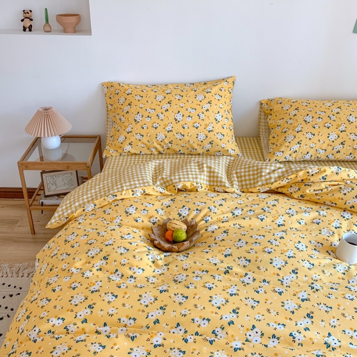 91家纺网 家纺一手货源 找家纺 星期八 2020新款13070全棉四件套亲子系列 黄色小花