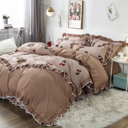 91家纺网 家纺一手货源 找家纺 兴美佳 新款网红爆款奢丝棉四件套 夏之樱桃-豆沙色