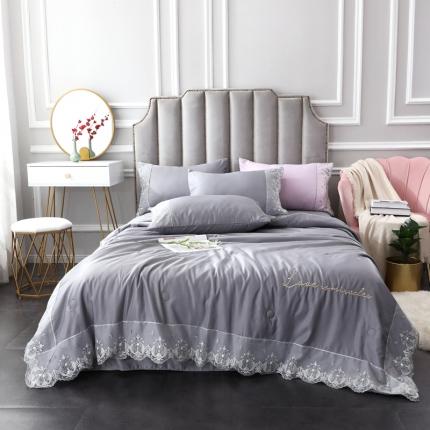 91家纺网 家纺一手货源 找家纺 仟网汇 2020新款蕾丝奢华系列夏被四件套 高级灰