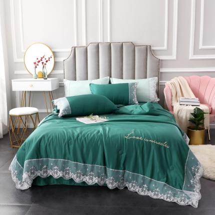 91家纺网 家纺一手货源 找家纺 仟网汇 2020新款蕾丝奢华系列夏被四件套 墨绿