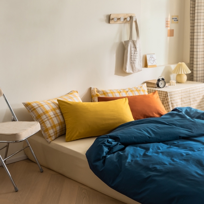 91家纺网 家纺一手货源 找家纺 棉眠 2020新款13374亮色撞色系全棉四件套 藏青色