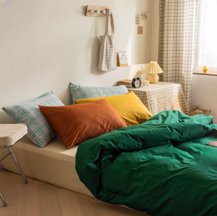 91家纺网 家纺一手货源 找家纺 棉眠 2020新款13374亮色撞色系全棉四件套 绿色