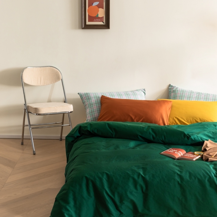 91家纺网 家纺一手货源 找家纺 棉眠 2020新款13374亮色撞色系全棉四件套 绿色