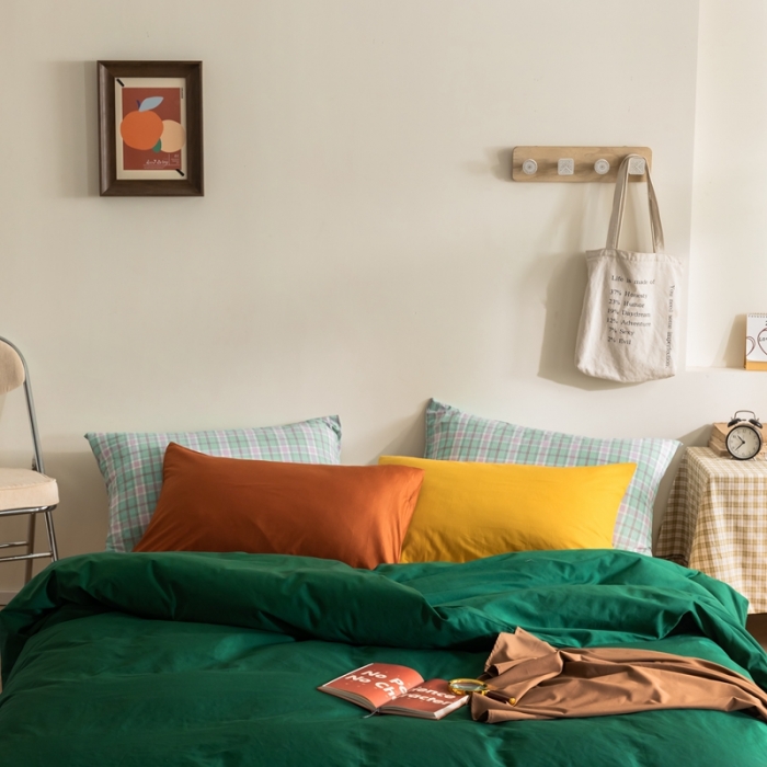 91家纺网 家纺一手货源 找家纺 棉眠 2020新款13374亮色撞色系全棉四件套 绿色