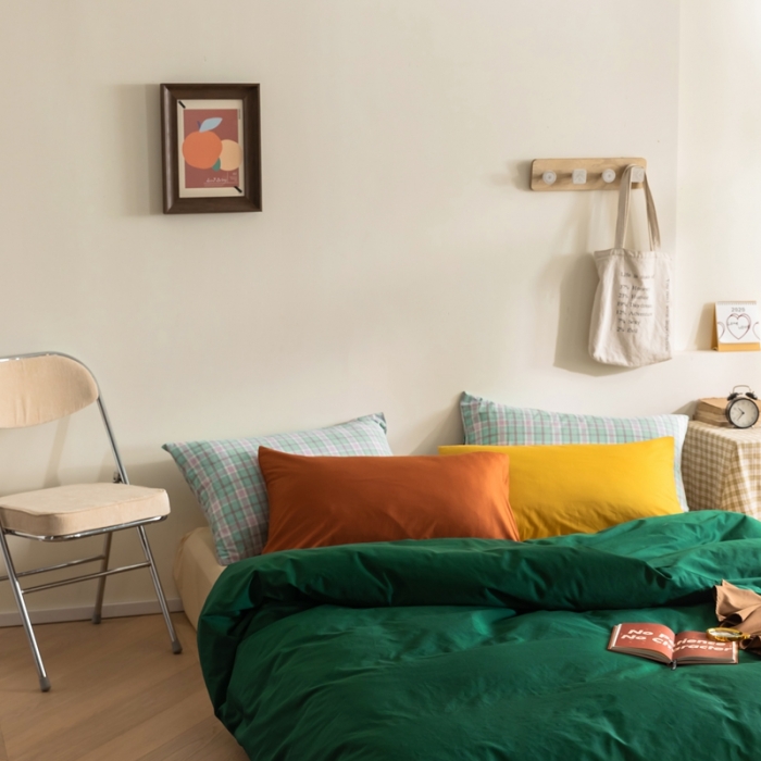 91家纺网 家纺一手货源 找家纺 棉眠 2020新款13374亮色撞色系全棉四件套 绿色