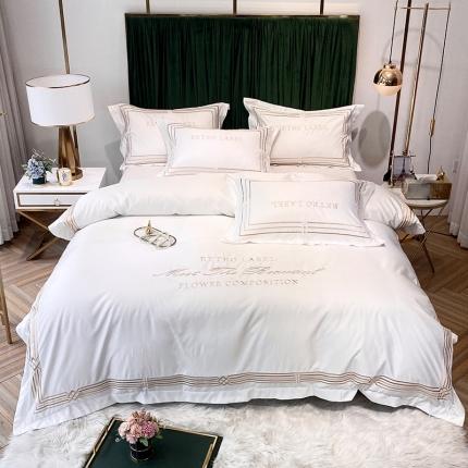 理想家 2020新款纯色冰丝绣花四件套艾欧斯系列 本白