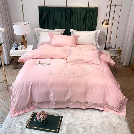 理想家 2020新款纯色冰丝绣花四件套艾欧斯系列 粉玉