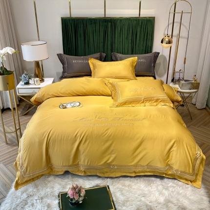 理想家 2020新款纯色冰丝绣花四件套艾欧斯系列 亮黄