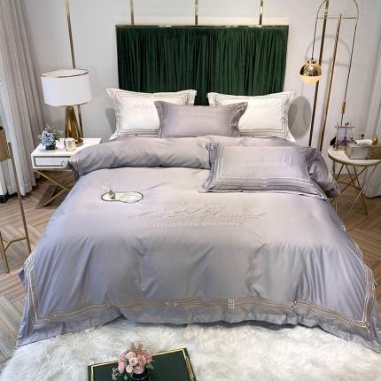 91家纺网 家纺一手货源 找家纺 理想家 2020新款纯色冰丝绣花四件套艾欧斯系列 浅紫