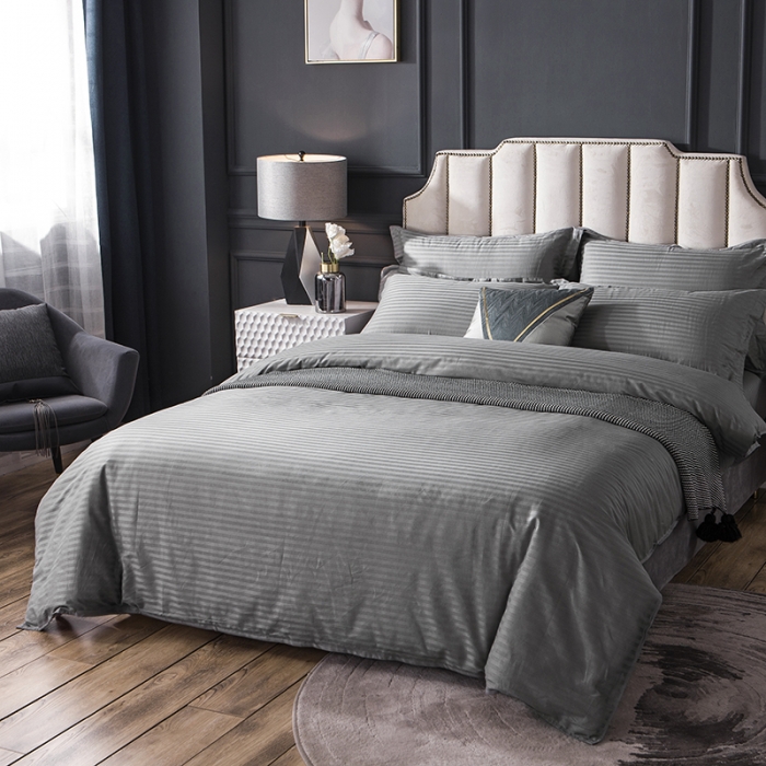 91家纺网 家纺一手货源 找家纺 久典 2020新款学生单位宿舍酒店风全棉四件套 爵士灰