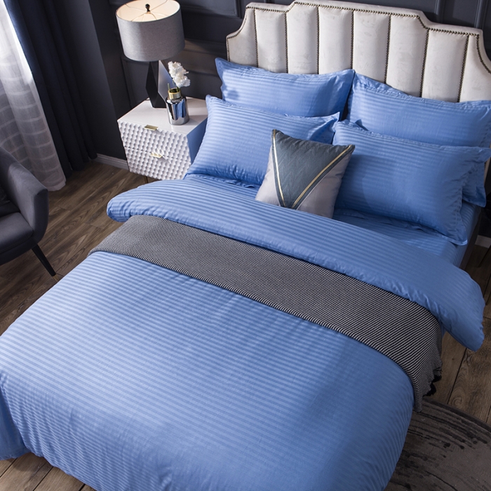 91家纺网 家纺一手货源 找家纺 久典 2020新款学生单位宿舍酒店风全棉四件套 月光蓝