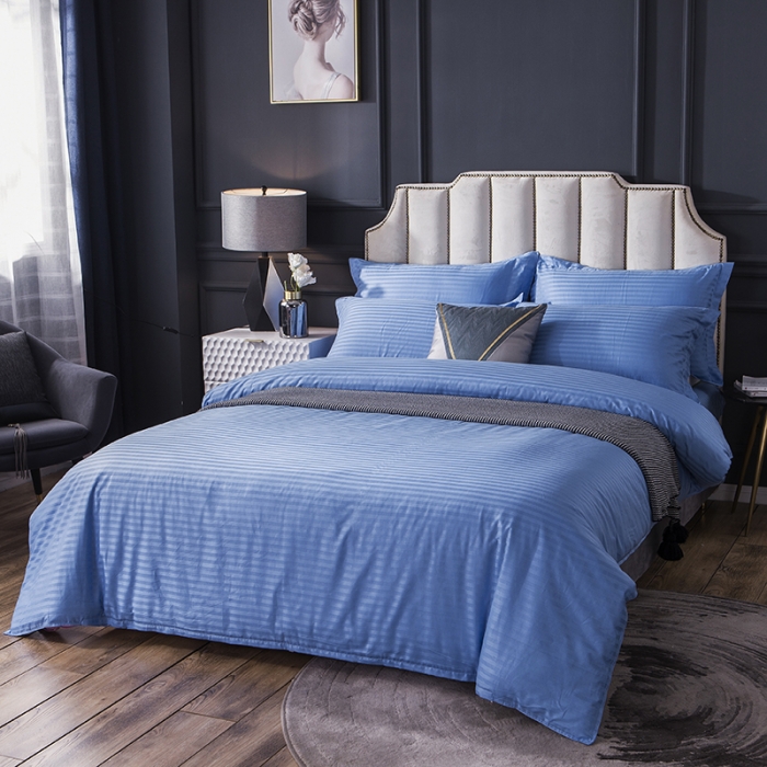 91家纺网 家纺一手货源 找家纺 久典 2020新款学生单位宿舍酒店风全棉四件套 月光蓝