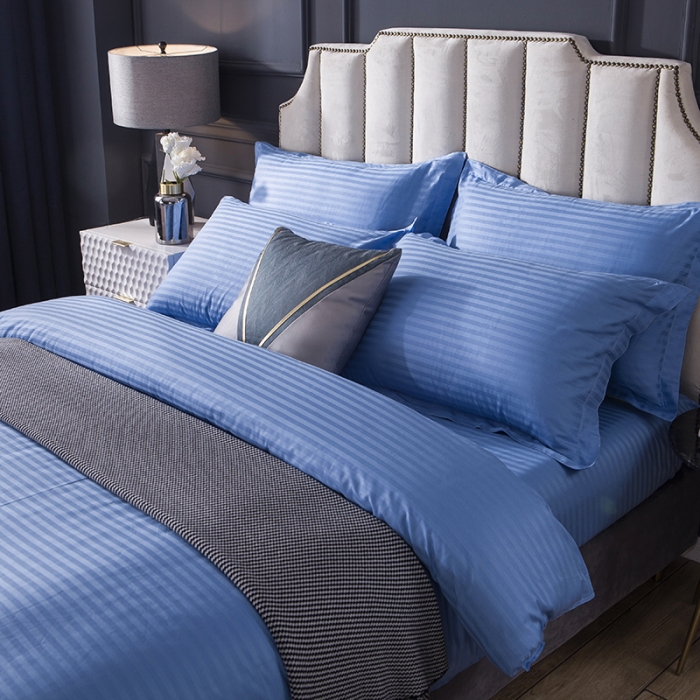 91家纺网 家纺一手货源 找家纺 久典 2020新款学生单位宿舍酒店风全棉四件套 月光蓝